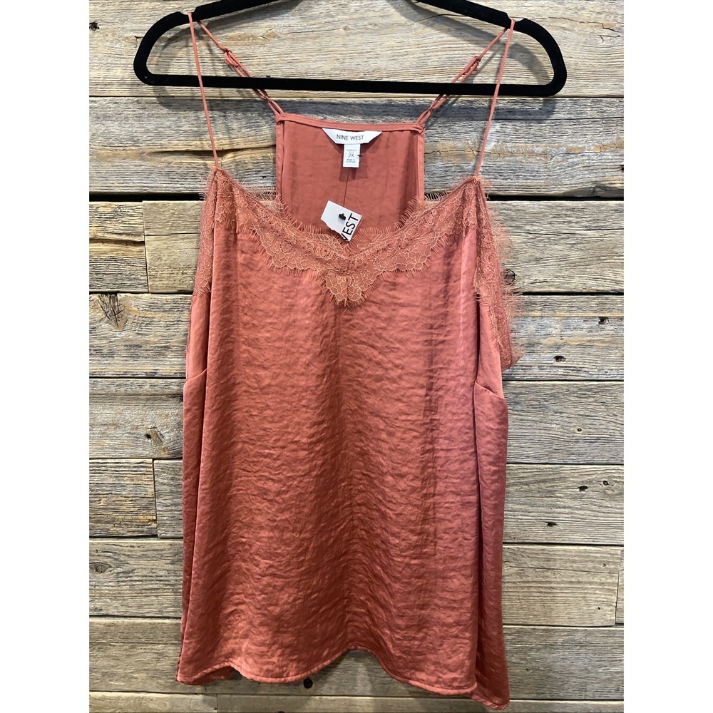 NWT Nine West Women's Orange Satin Cami Top With Lace Adjustable Straps Size‎ 2X